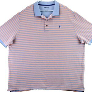 IZOD Advantage Performance Stretch Striped Polo Shirt Men's 3XL Tall Blue‎ Peach